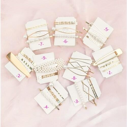 Pearl Hair Clip Set Gold Hair Clips Simple One-word Hairclips Solid Geometry Hairpins Horsetail Clip Girls Hair Accessories