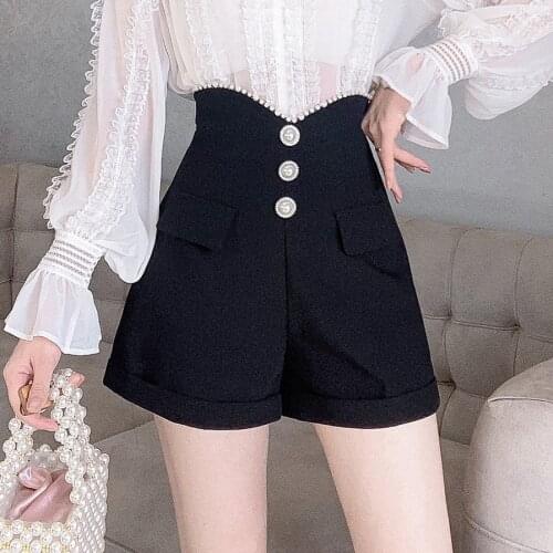 Women 2021 Summer New Fashion Suit Shorts Female Solid High Waist Wide Leg Shorts Ladies Elegant All-Matched Chic Shorts R67