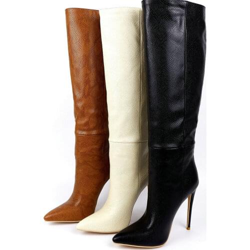 2021 New Sexy Stiletto Knee High Womens Boots Autumn Fashion Pointed Toe Super High Heels Winter Patent Leather Ladies Boots