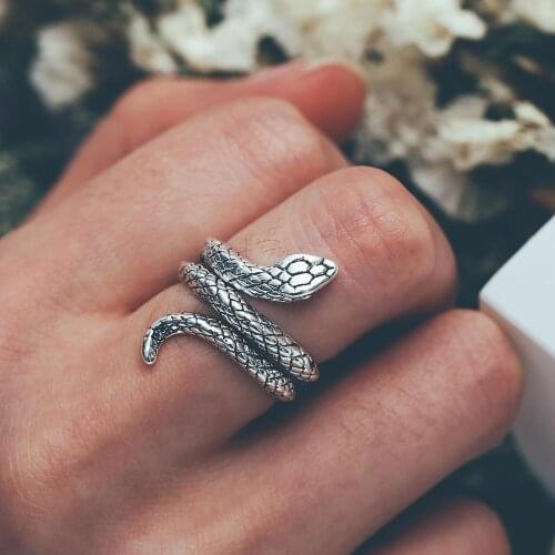 Snake Ring Ancient Silver Color Metal Animal Punk Jewelry For Women Men Knuckle Middle Finger Rings Accessories Adjustable