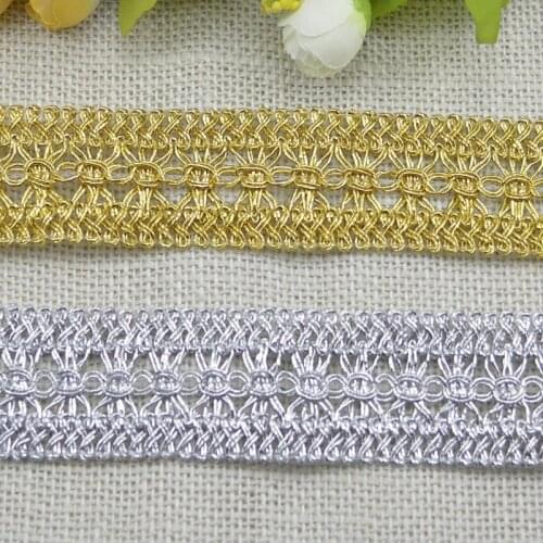 1M Latest Gold Lace Fabric 3.5cm Applique Lace Ribbon Guipure Silver Laces Collar Trim Sewing Trimmings Curtain Ribbon Craft P17