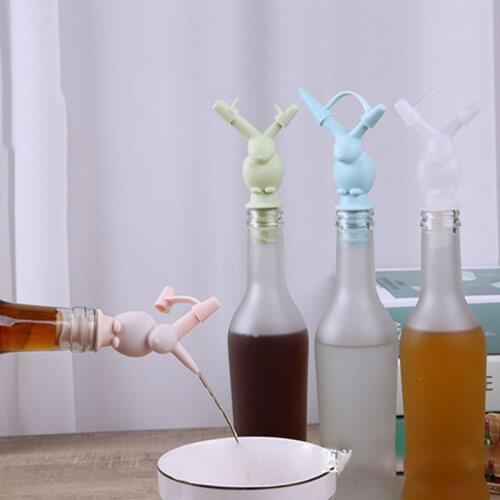 1pcs Double-end Bottle Stopper Bottle Caps Wine Stopper Food Grade Silicone Creative Rabbit Design Family Bar Preservation Tools