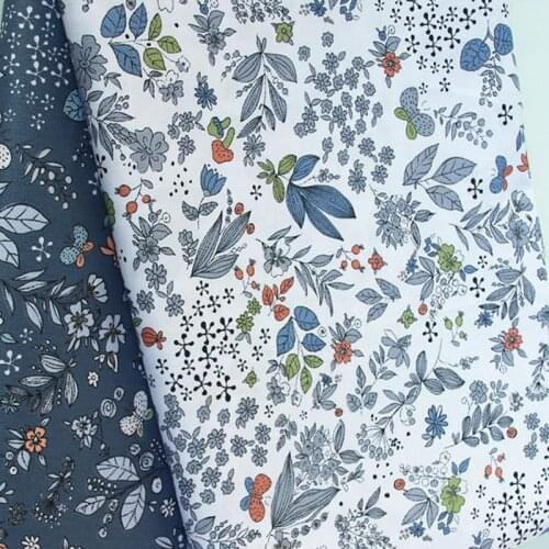 100% Cotton Grey White Small Flowers Printed Cotton Poplin fabric Dot Fabric Patchwork Cloth Dress Quilting Home Decor