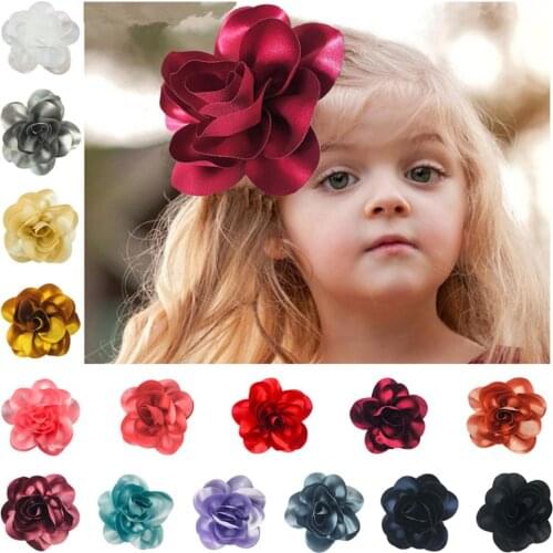 15Pcs/Lot 6" Bigger Satin Flowers With Alligator Clips Women Wedding Hair Decoration Girls Toddler Boutiques Accessories