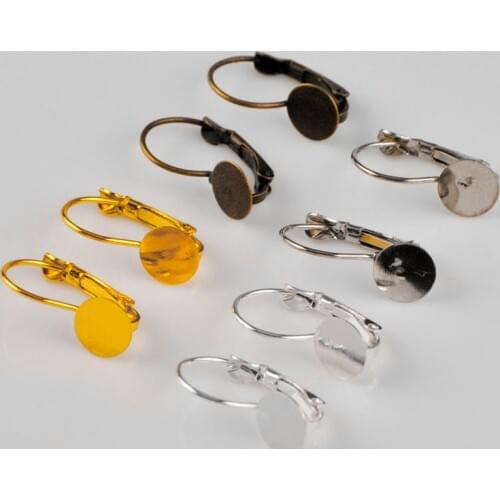 200piece 8mm 10mm Flat Glue Pad Silver Plated Gold Antique Bronze Tone French Earring Hooks Earring Clasp Findings