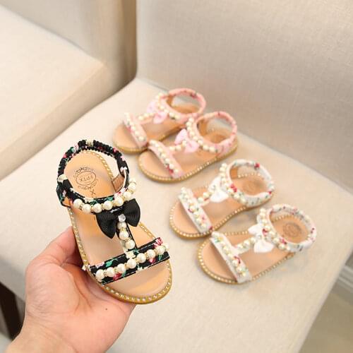 2021 Toddler Sandals Girl Summer New Korean Childrens Sandals Girls Open Toe Pearl Princess Shoes Small Middle Baby Pink