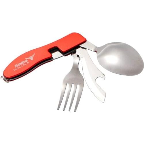 3 In 1 Tableware Set Foldable Spoon Knife Fork Bottle Opener Stainless Steel Cutlery Portable Pocket Outdoor Camping Cookware