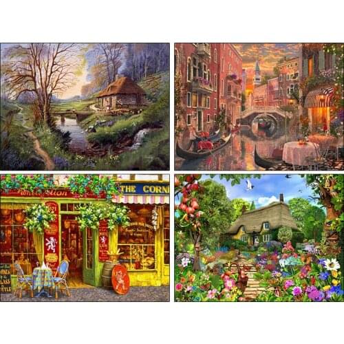 Diamond painting "House Street Scenery" Full/Round Drill Wall Decor Inlaid Resin Embroidery Craft Cross stitch