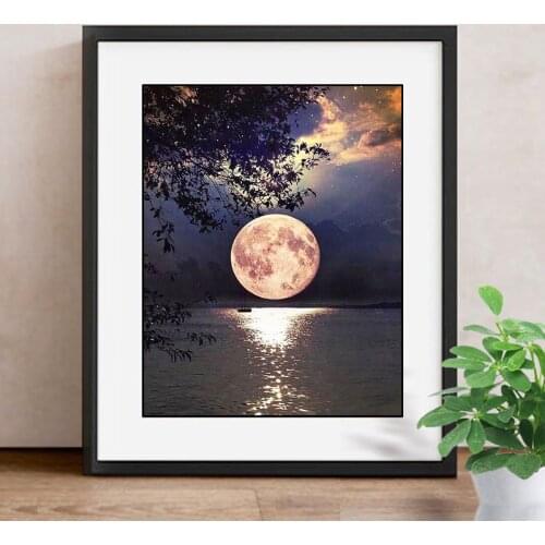 Full Square Diamond Painting 5D Landscape Diamond Embroidery Cross Stitch Moon DIY Picture Of Rhinestones Home Decor