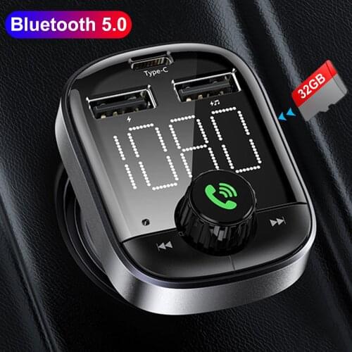 Car MP3 Player FM Transmitter Bluetooth 5.0 Modulator Adapter Type-C ports Car Charger Wireless Handsfree TF Music U Disk Play