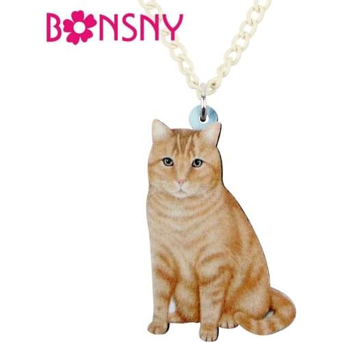 Bonsny Acrylic Sitting Orange Cat Necklace Pendant Chain Choker Novelty Animal Jewelry For Women Girls Ladies Teen Kid Wholesale
