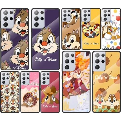 Disney Chip 'n' Dale cute for Samsung Galaxy S21 Ultra Plus A72 A52 4G 5G M51 M31 M21 Luxury Tempered Glass Phone Case Cover