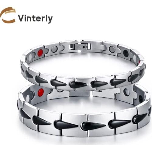 Vinterly Black Women Bracelet Chain Link Healing Energy Stainless Steel Magnetic Germanium Bracelets Bangles for Female Jewelry
