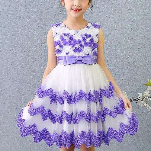 Kids Flower Girls Party Dresses Petal Skirt Casual Princess Summer Girls Layered Frock Dress Childrens Sweet Dress 1268
