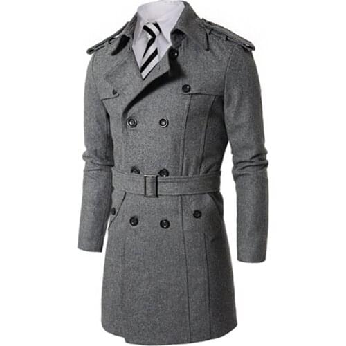 Custom Made Grey Black Double Breasted Trench Coat Men, Designer Winter Overcoat Men Long Coat, Cashmere Wool Coat Winter Coat