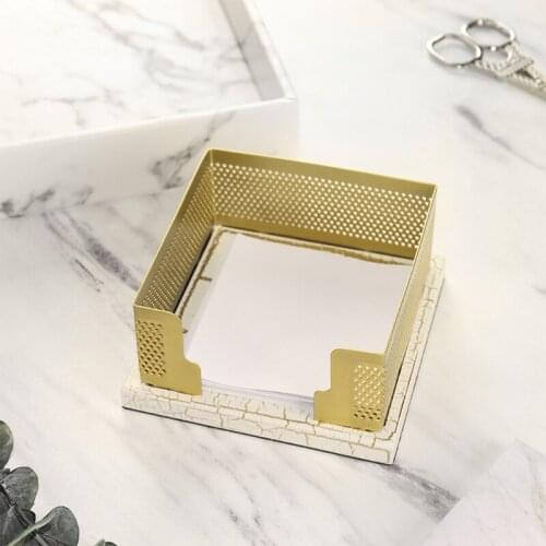 Exquisite Sticky Note Holder Memo Pad Cards Dispenser Creative Marble Style Metal Memo Notes Holder Box Memo Pads Tray HCCY