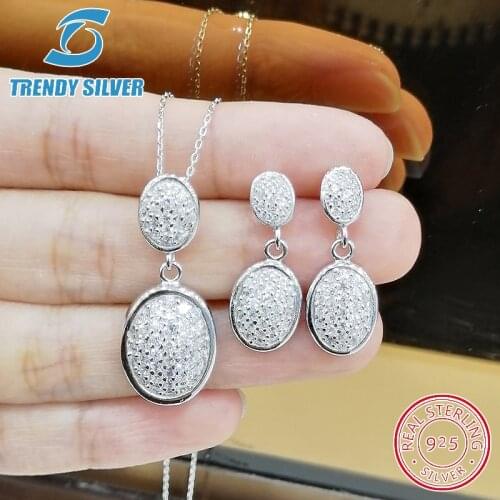 Complete pure 925 sterling silver zirconia clear CZ luxury jewelry set ring earrings for woman pendant necklace trendy design