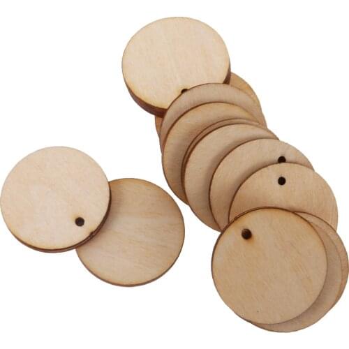 Round Unfinished Wood Pieces Slice With Hole For Art DIY Crafts