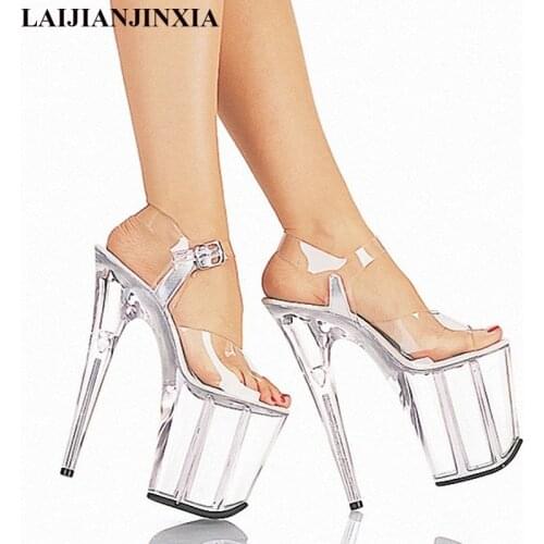 LAIJIANJINXIA High Heels 20cm Sexy Nightclub Party Crystal Waterproof Wedding Sandals With Thin Womens Platform Gladiator Shoes