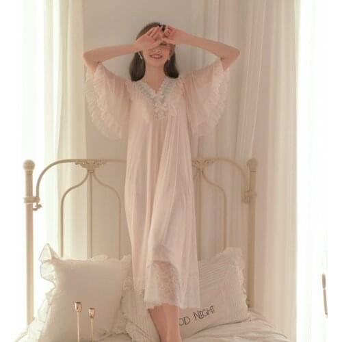 Summer Princess Modal Nightgowns For Women Vintage Gauze Butterfly Sleeve Sleepwear Summer Holiday Sexy Night Dress