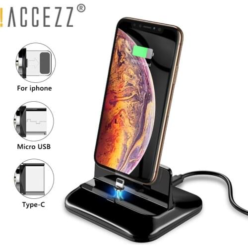 !ACCEZZ Magnetic Charge Base 3 in 1 Type-C Micro USB For iPhone Lighting Charging For iphone 8 X Plus XS Universal Phone Bracket