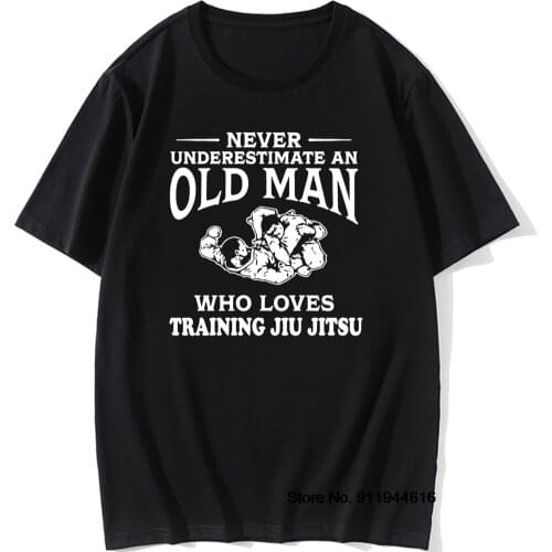 Never Underestimate An Old Man Brazilian Jiu Jitsu T-Shirt Mens Short Sleeve Normal Streetwear Retro BJJ T Shirts Top Tees