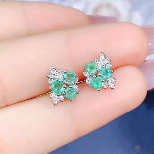 Natural High Quality Emerald/Tourmaline Earrings S925 Pure Silver Fine Fashion Wedding Jewelry for Women MeibaPJFS