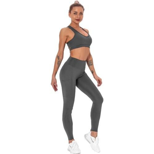 Running Yoga Clothes Two Pieces Padded Bras & Leggings Femme Workout Gym Fitness Outfit for Women Sports Tracksuits