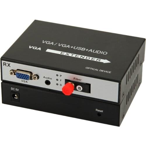 One Pair 1 Channel 1080P VGA Extender Over Fiber Optic Transmitter Receiver VGA Video Audio Converter FC connector