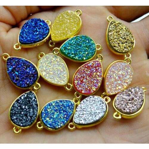 11*20mm Natural crystal quartz Golden rim Teardrop Connector Bracelet pendant for DIY Jewelry Making necklace Accessories10pcs