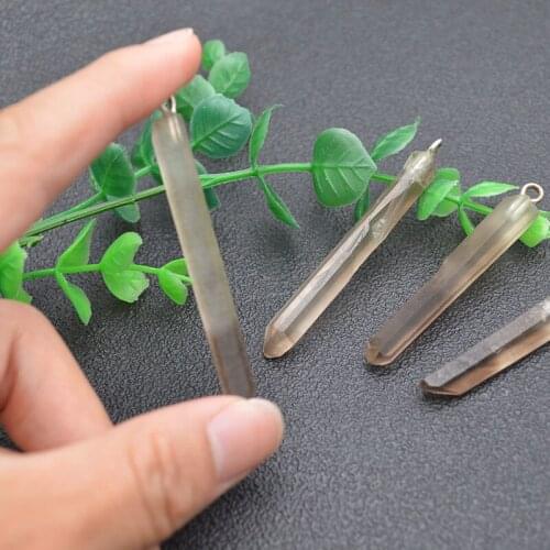 5pc Beautiful Natural Smoky Quartz Pendant Long Stick Shape Fit Fine Jewelry Necklace Pendant Gift
