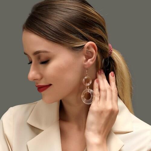 Golden Silver Plated Triplex Roundness Multi-Layer Circles Retro Alloy Glossy Geometry Dangle Earrings & Drop Earrings for Women