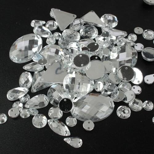 Mix Shape 100pcs/bag Sew On Crystal Clear Strass 2 Holes Mirror Rhinestone Glass Stone For DIY Sew Rhinestones For Garment