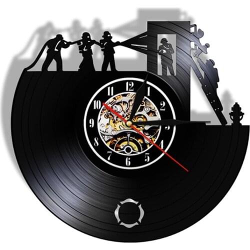 Super Cool Fire Dept Decorative Vinyl Record Wall Clock Wall Art Firefighter LED Lighting Watch Unique Gift Idea For Firemen