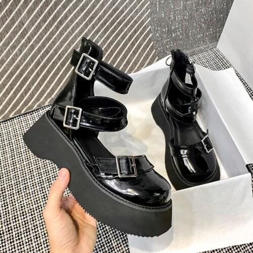 Japanese gothic dark lolita shoes cute Flat Platform Shoes kawaii shoes vintage Mary Jane round head shoes loli cosplay cos