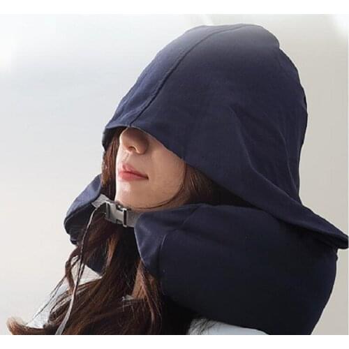 UBRUSH Travel Pillow Neck Memory Foam Travel Pillow For Airplane Office Nap U-Shape Cotton Soft Neck Pillow With Hood 3 Color