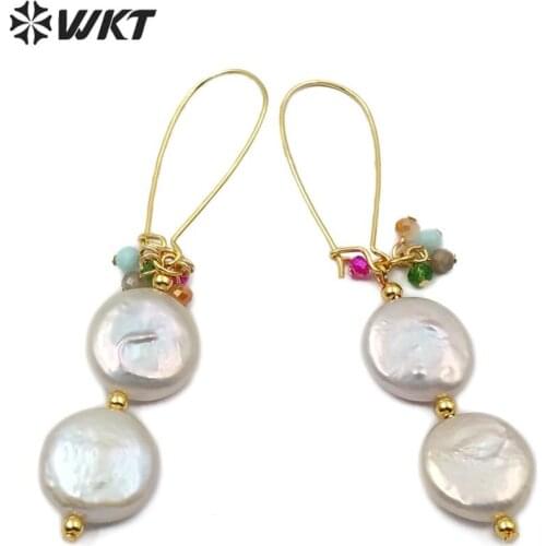 WT-E576 Hot sale! natural stone and pearl Earrings water drop shape Earring women summer sea shell pearl Jewelry long Earring