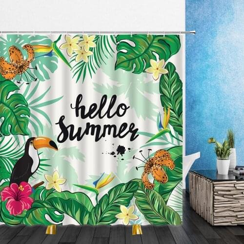 Cartoons Animal Shower Curtains Bird Flowers Green Leaf Plant 3D Print Bathroom Home Decor Waterproof Polyester Cloth Curtain