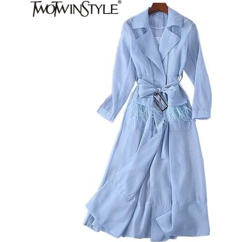 TWOTWINSTYLE Elegant Solid Dress For Women Lapel Long Sleeve Sashes Casual Midi Dresses Female Fashionable New Clothing Spring