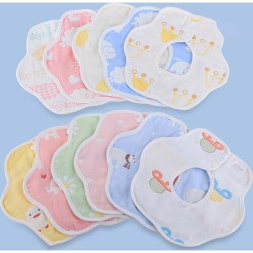 1PCS Random Color Baby Bibs Rotating Cotton Bibs Cartoon Printed Saliva Towel Baby Boys Girls Feeding Apron Infant Burp Cloths
