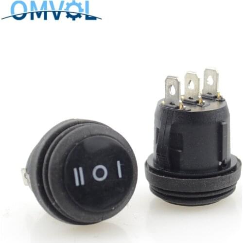 1pcs ON/OFF/ON 3 Position SPDT Round Boat Rocker Switch 3Pins 6A/250V 10A/125V AC Waterproof