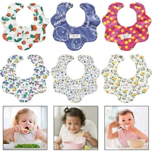 1PC Rotatable Flower Edge Baby Bibs Cute Cartoon Animals Printed Cotton Burp Cloth Newborn Feeding Care Apron for Infant Toddler