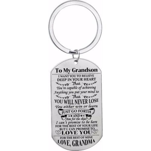 12PC/Lot Fashion Grandson Keychain Love Grandma Military Action Figure Toy For Kids Family Gifts Stainless Steel Dog Tag Keyring
