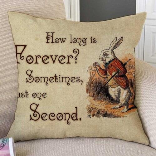 18" Vintage Bookish Style Home Decorative Pillow Case Alice in Wonderland Quotes Living Room Decoration Linen Sofa Cushion Cover