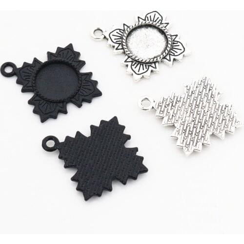 20pcs 12mm Inner Size Antique Silver Plated and Black Colors Fashion Style Cabochon Base Cameo Setting Charms Pendant