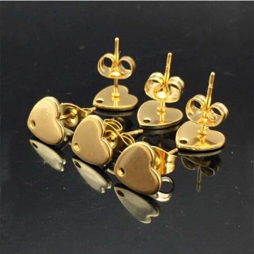20PCS/Lot Pointed Heart/Round/Square Earring Posts Findings Stainless Steel Stud Earring Component with Hole for Hanging