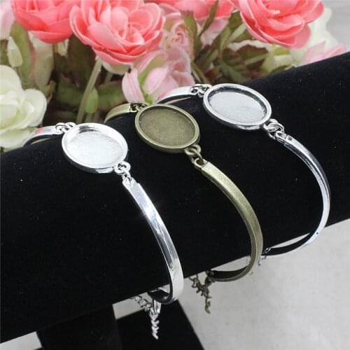 Fit 13x18mm Oval Metal Blank Setting Bezel Cabochon Bracelet Rectangle Base For DIY Bangle 5 strands/lot K05504