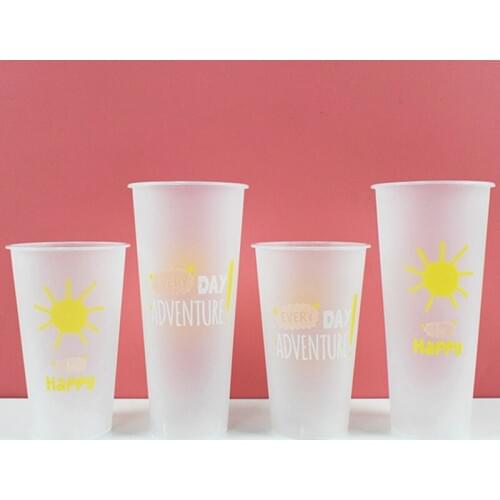 50pcs 90 caliber creative frosted transparent thick injection cup 500ml 700ml disposable packaging plastic cups with lid