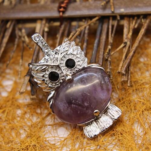 6PCS Romantic Silver Plated Owl Shaped Necklace Pendant Natural Stone Jewelry Suspension Pendant Jewelry Making For Wholesale