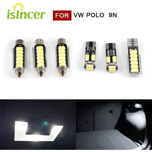 6pcs LED Interior Light For VW Polo 9N 9N3 2/3 door Canbus White LED bulb Interior dome map reading trunk Lights Kit